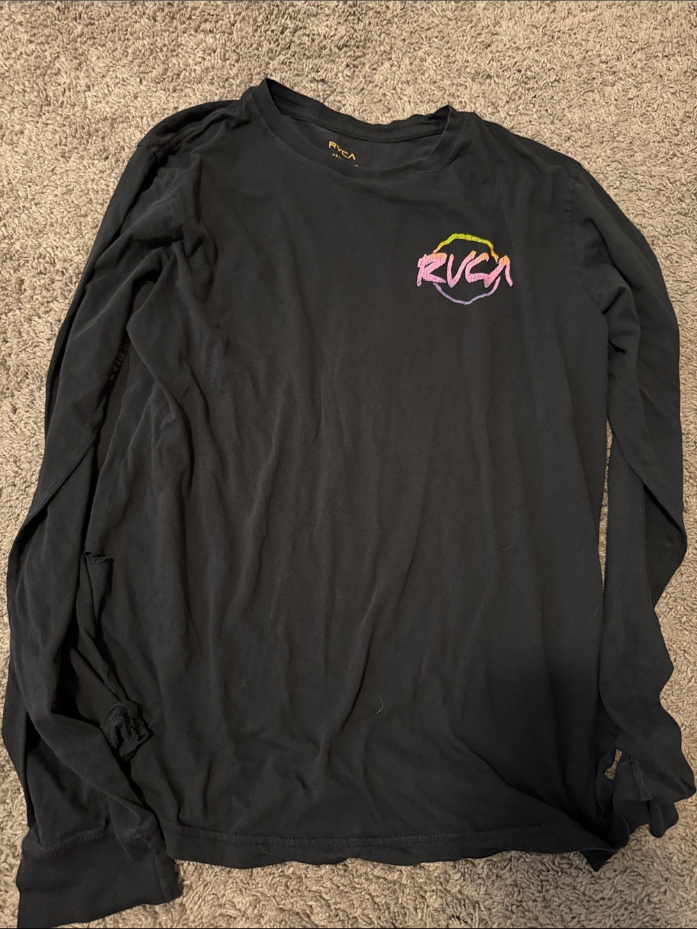 RVCA Black Long Sleeve Tee with Pink Yellow Purple Logo